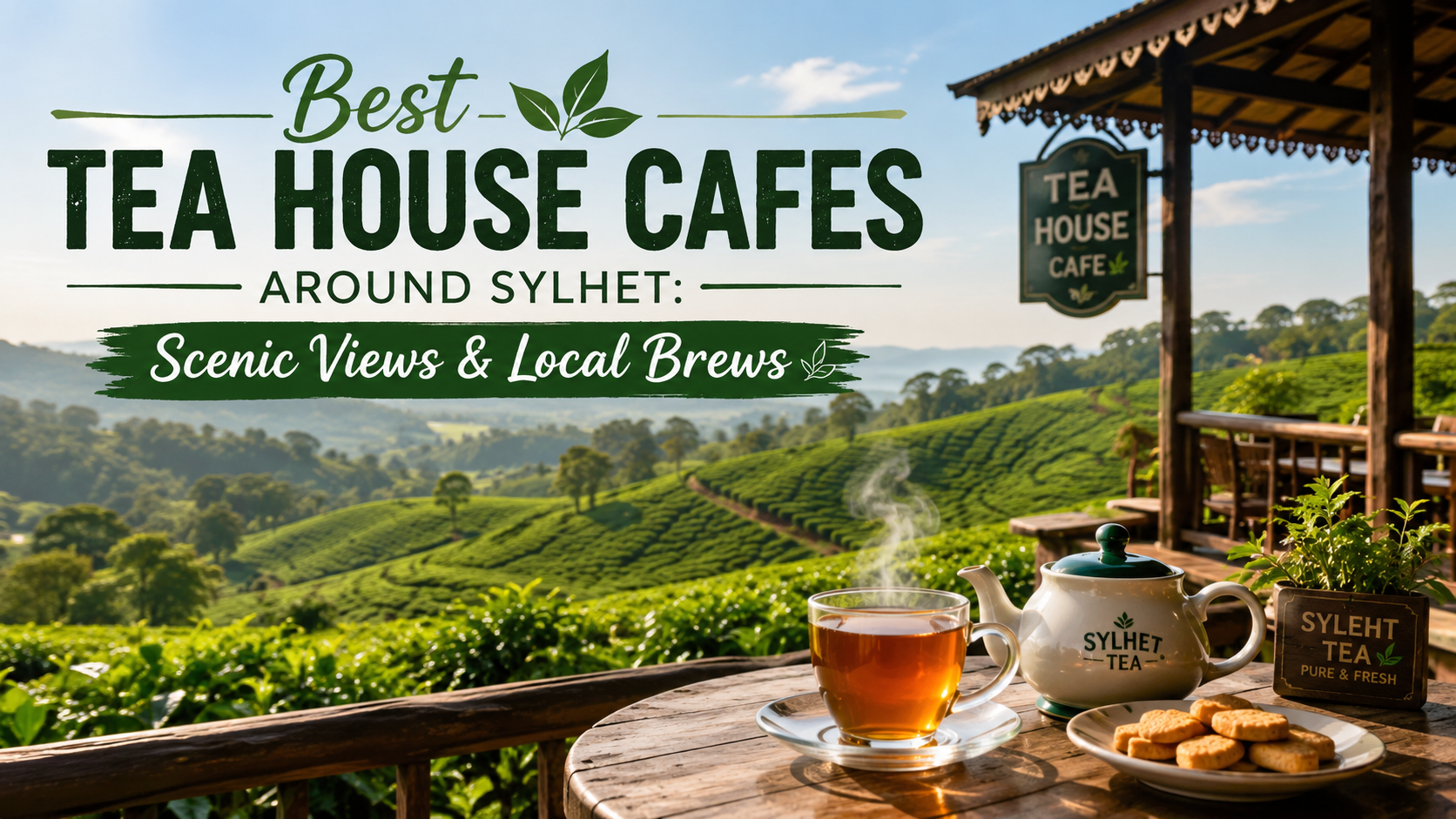 Best Tea House Cafes Around Sylhet with scenic tea garden views and traditional local tea brews
