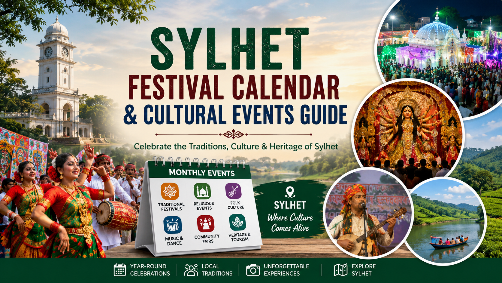 Sylhet Festival Calendar showcasing cultural events, traditional celebrations, music festivals, and heritage activities in Sylhet
