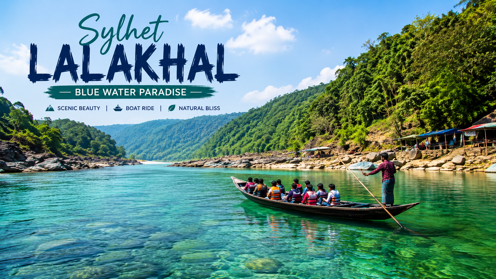 Sylhet Lalakhal blue water river surrounded by green hills and scenic natural beauty