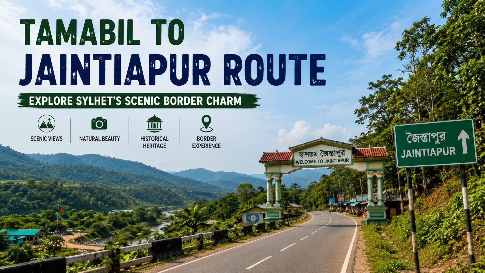 Tamabil to Jaintiapur scenic route with green hills and Jaintiapur landscape in Sylhet
