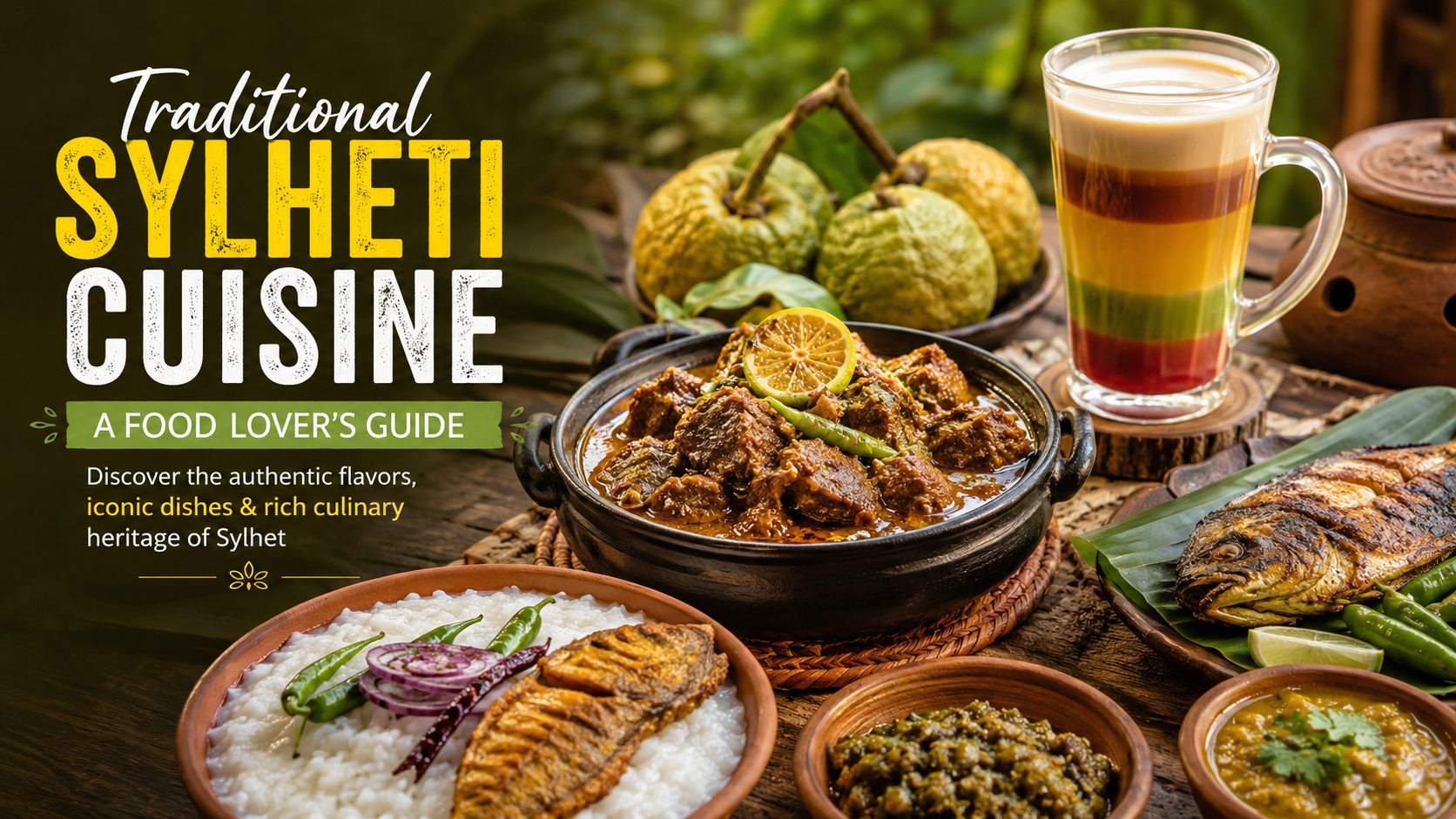 Traditional Sylheti Cuisine featuring Shatkora Beef, Seven Layer Tea, and authentic local dishes in Sylhet