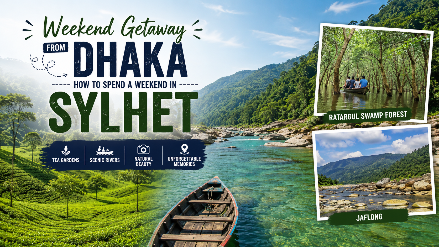 Weekend Getaway from Dhaka to Sylhet featuring Jaflong, tea gardens, Ratargul Swamp Forest and scenic landscapes