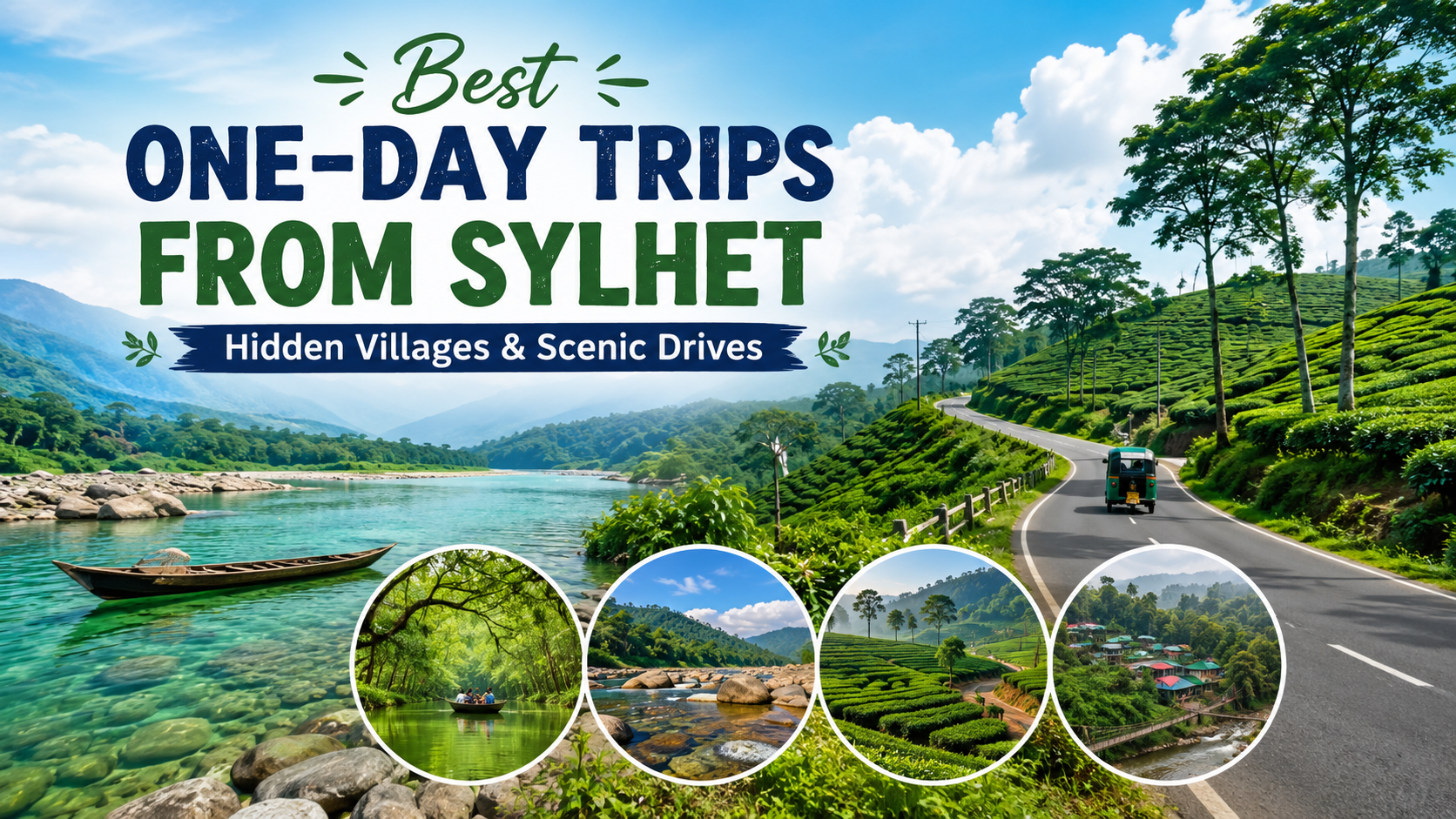 Best one-day trips from Sylhet featuring hidden villages scenic countryside roads tea gardens rivers and beautiful landscapes
