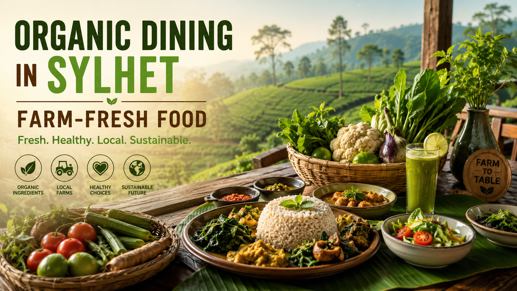 Organic Dining in Sylhet with farm-fresh vegetables, healthy local cuisine, and sustainable restaurant experience.